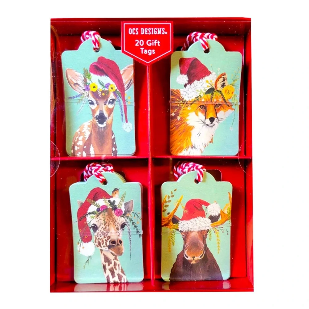 OCS Merry Friendsmas Animals Gift Tags (GTG22), Boxed Set of 20